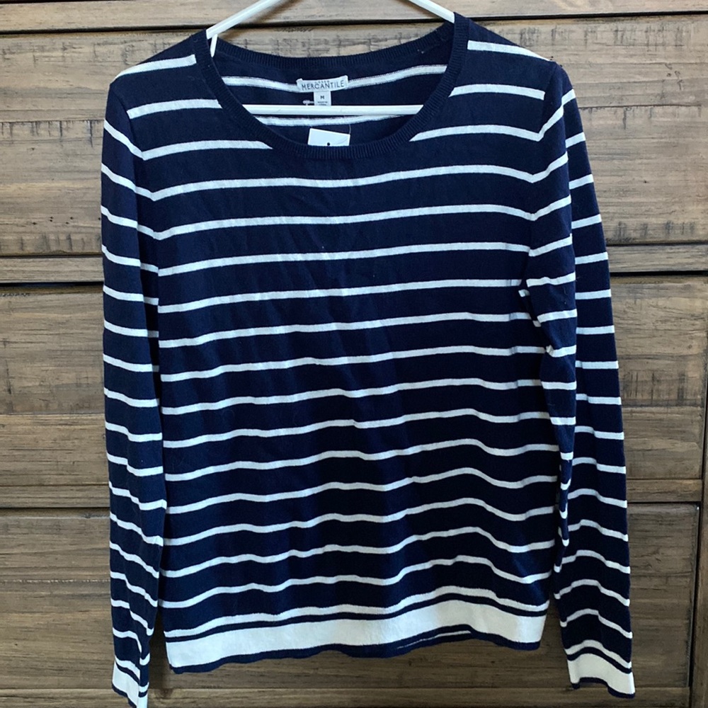 J Crew Mercantile navy and white striped light sweater. Size medium. With tag.